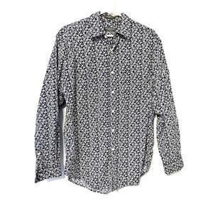 Lyle & Scott 100% Combed Cotton long sleeve button down navy Blue flowers size M